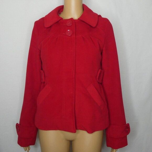 Tulle Crop Cropped Pea Coat Jacket Hooded Red Sm - Picture 1 of 14